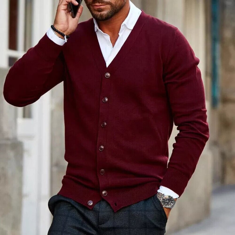 Mens Cardigan V Neck Long Sleeve Plain Supersoft Warm Button Up Classic Sweater